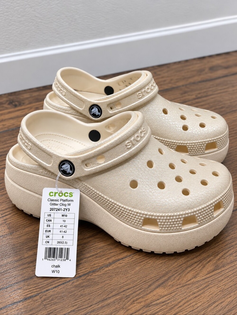 Crocs Classic Platform Glitter Clog Chalk Ivory Women’s W10 NWT